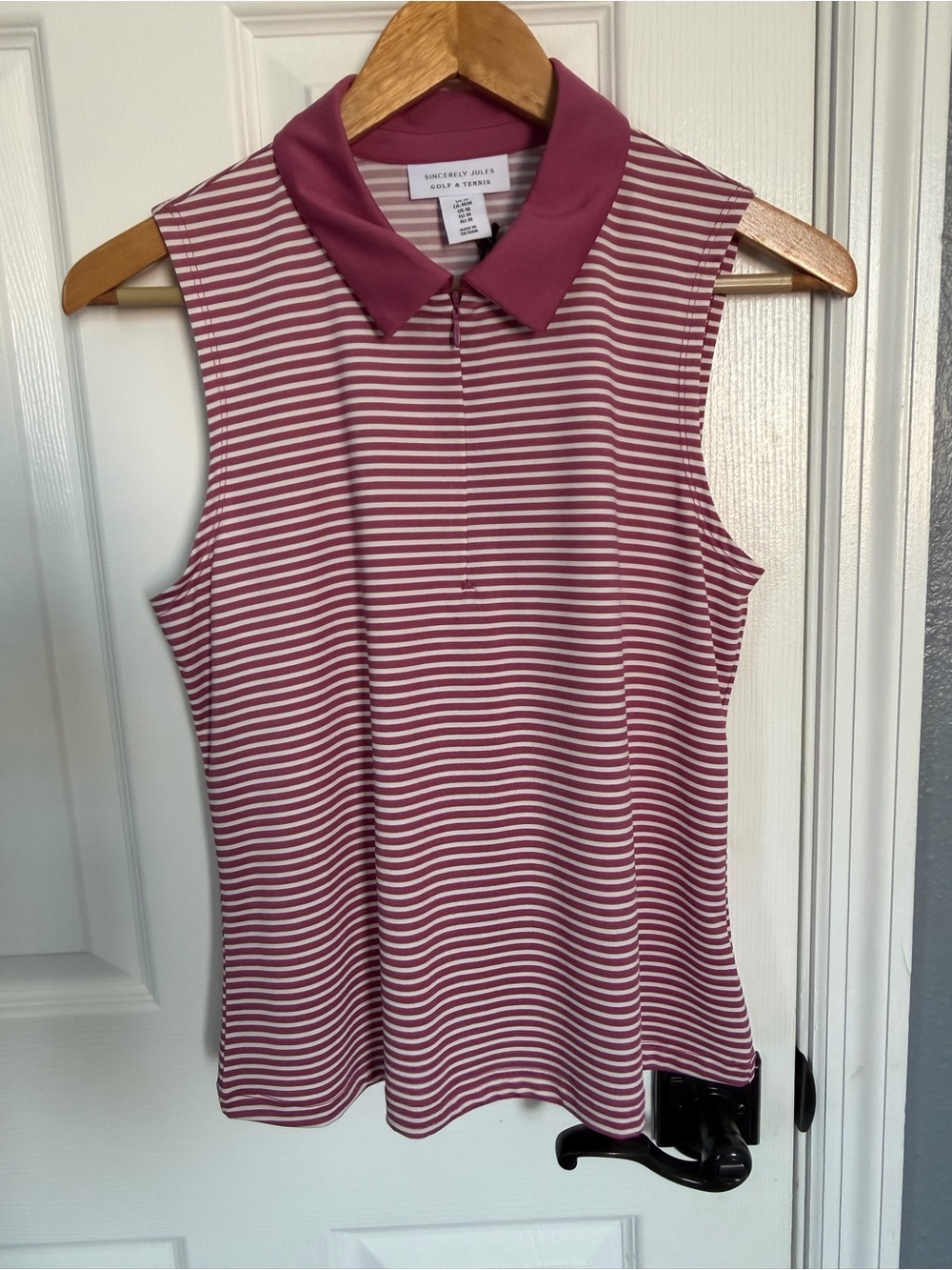 Sincerly Jules Mauve and White Striped Sleeveless Polo Tank